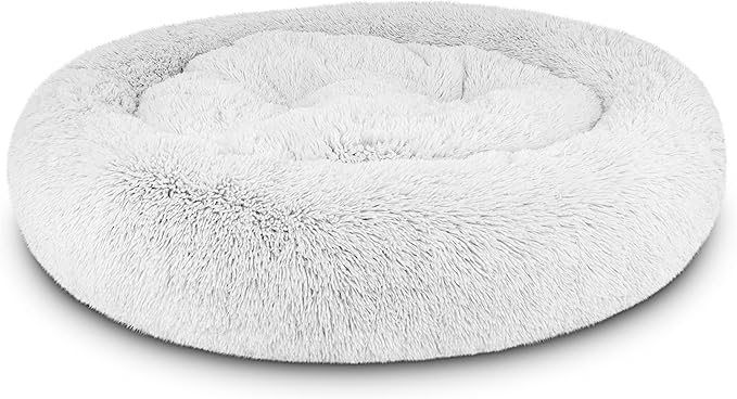 The Dog's Bed Sound Sleep Donut Dog Bed, Ice White Fur XL, Veterinary Approved