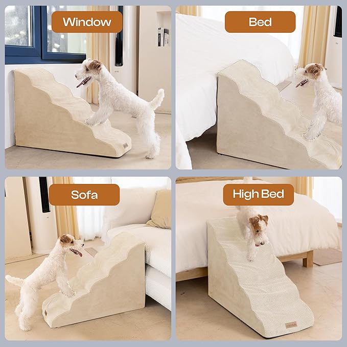 Replacement Cover for Miorun 5-Step Dog Stairs (Cover Only), Machine Washable, Anti-Slip, Fits Curved Dog Ramp for High Bed Up to 26", Beige