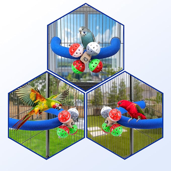 U Shape Parrot Perch Stand Toy Bird Platform Sand Paw Grinding Clean Stick Exercise Conure Budgie Cockatiel Cage Accessories (Blue-Rotate)