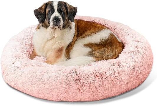 Best Friends by Sheri Original Calming Donut Dog and Cat Bed, Shag Faux Fur, Cotton Candy Pink, XL (45in x 45in) - Anxiety Relief for Pets Up to 150 lbs