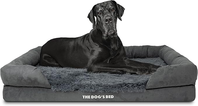 The Dog’s Bed Medium Oxford Grey, Memory Foam, Pain Relief: Arthritis, Hip & Elbow Dysplasia, Post Surgery, Lameness, Supportive, Calming, Waterproof Washable Cover, Veterinary Approved