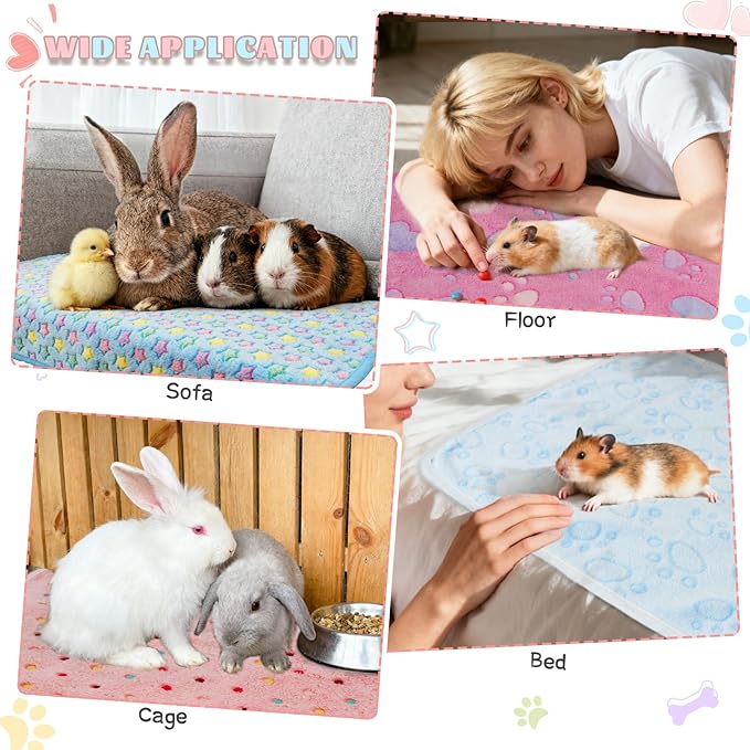 8 Pack Guinea Pig Cage Liner, Washable Guinea Pig Fleece Blankets Beding Accessories, Flannel Throw Warm Sleep Mat, Pet Pee Pads for Small Animal Hamster Rabbit Puppy Cat (Light Color, 24x16 Inch)