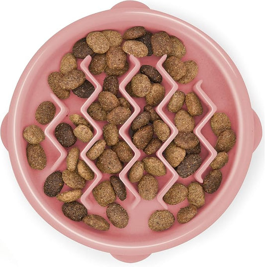 Outward Hound Small Fun Feeder Slow Bowl, Puzzle for Fast Eaters, Puppies, Cats & Small Dogs, Wet or Dry Food, Helps Prevent Bloat & Aid Digestion, 3/4 Cup Capacity, Non-Slip, Made Without BPA, Pink