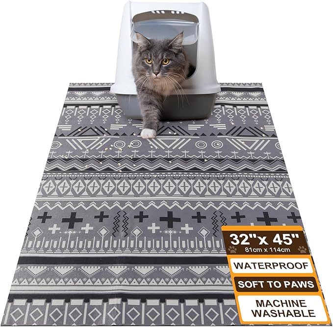 BEAUTYZOO Cat Litter Mat Large 32"x45" - Premium Waterproof Litter Trapping Mat with Non-Slip Backing, Cat Litter Box Mat Scatter Control for Floor, Machine Washable & Urine Proof, Soft for Kitty Paws