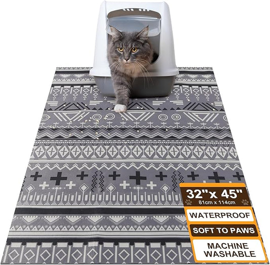 BEAUTYZOO Cat Litter Mat Large 32"x45" - Premium Waterproof Litter Trapping Mat with Non-Slip Backing, Cat Litter Box Mat Scatter Control for Floor, Machine Washable & Urine Proof, Soft for Kitty Paws