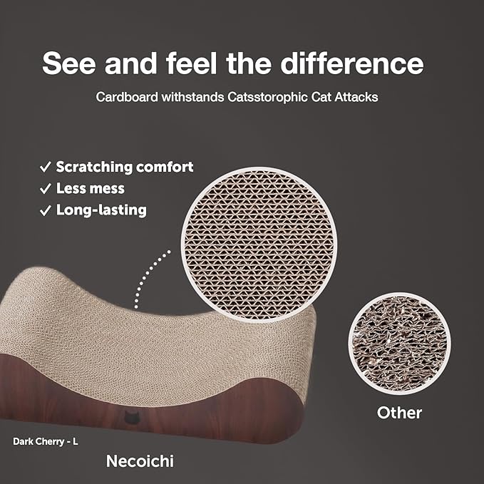 Necoichi Cardboard Cat Scratcher Bed for Indoor Cats - Cat Scratching Board, Horizontal Cat Scratch Pad Lounger with Reversible Usability and Extra Comfort for Lounge, Curved (23" Large, Dark Cherry)