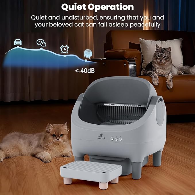 Upgraded Automatic Litter Box Self Cleaning, with Raised Step, Odor Control & Safety Protection & Smart App Control Health Monitoring & Quiet Operation, Open Top Large Capacity for Multiple Cats
