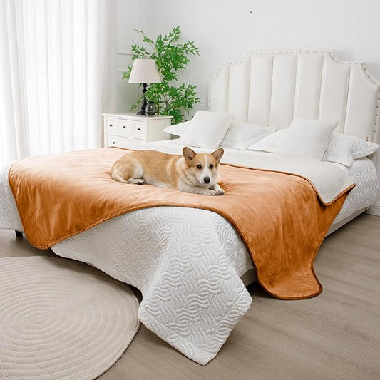 Waterproof Blanket for Bed, Leak Proof Dog Blankets for Couch Sofa Protection, Reversible Pet Sherpa Throw Furniture Protector Machine Washable(86"x120",Orange)