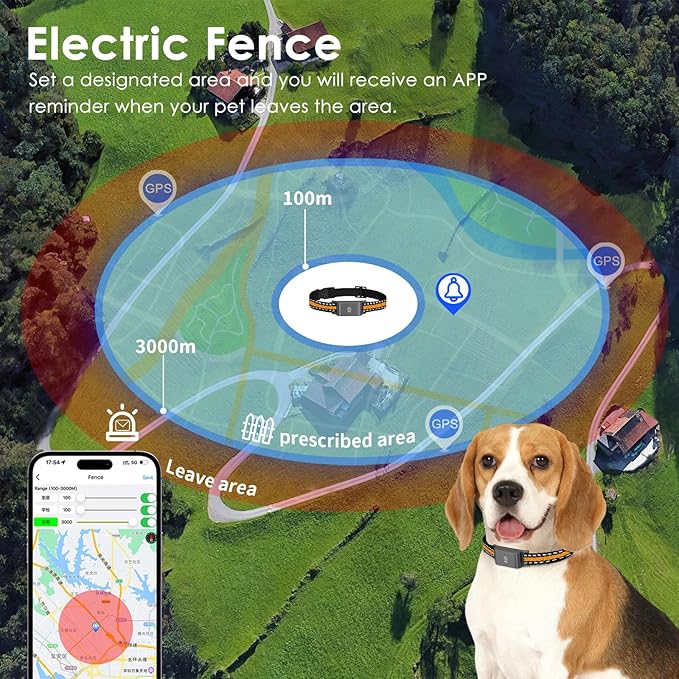 Dog GPS Tracker, Live Pet Tracker with Virtual Fence, Waterproof Anti-Lost Real-Time Tracking Breakaway Collar, Smart App Monitor Activity (Subscription 1 Year Free) (Black)