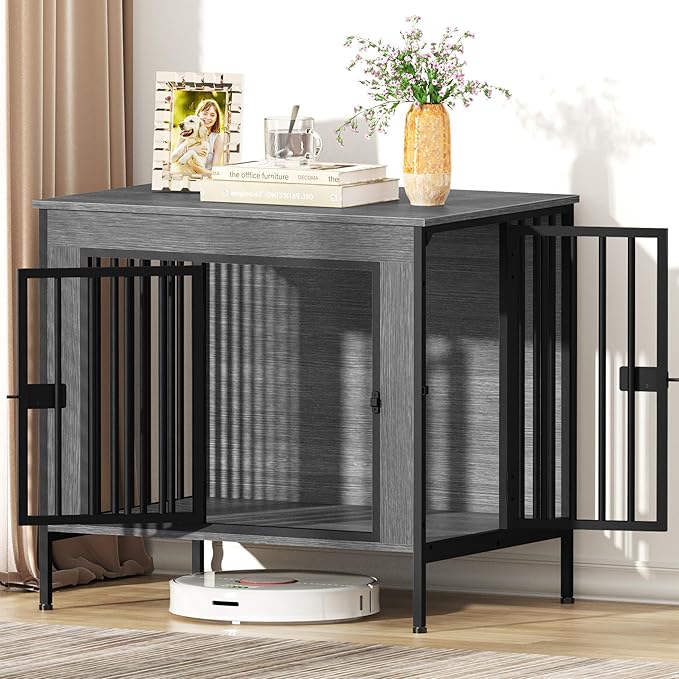 EasyCom Dog Crate Furniture for 1 or 2 Dogs, Heavy Duty Single/Double Dog Crates for Small/Medium/Large Dogs, Dog Kennel Furniture Indoor as TV Stand, Small Size 28.15" L(0-20 Pounds), Dark Grey