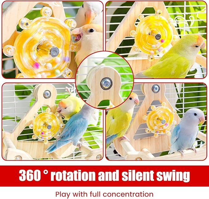 Bird Perch Toy, Interactive Rotating Toy, Wooden Parrot Perches, Bird Cage Accessories, Safe Wooden Construction, for Parakeets, Cockatiels & Small Parrots, PRO