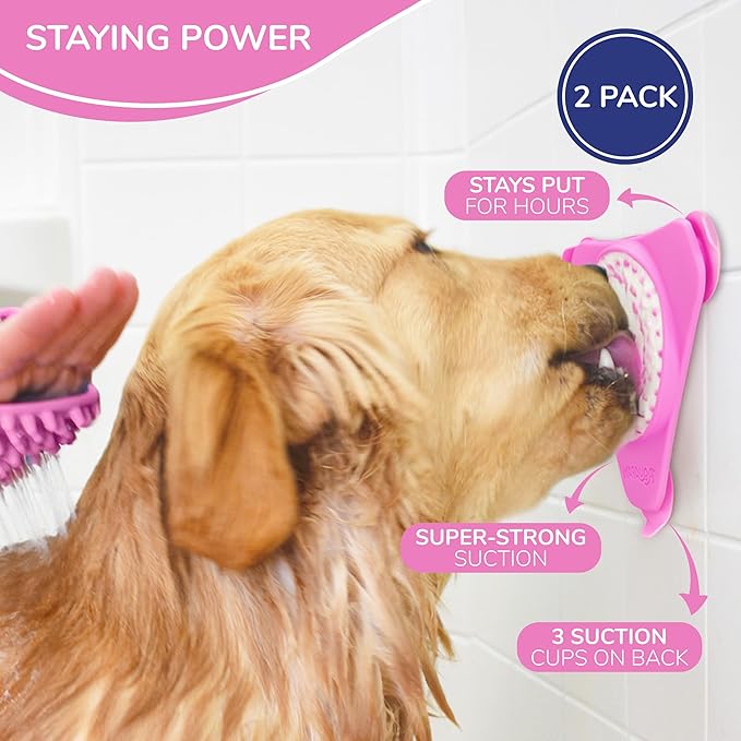 Aquapaw Lick Mat for Dogs 2-Pack, Suction Cup Dog Slow Feeder Pad & Licking Mat for Peanut Butter Treats – Calming Dog Bathing Aid, Stress Relief & Mental Stimulation for All Breeds - Pink