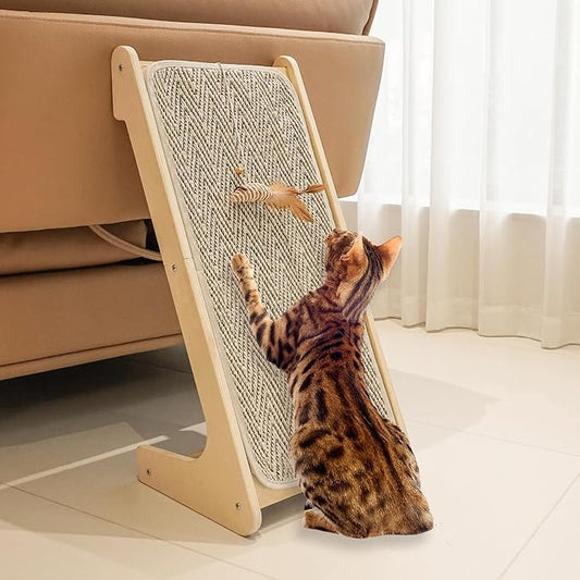 PETKARAY Cat Scratcher, Sisal Cat Scratching Ramp, L Shape Scratch Board for Indoor Kitty, 27" Wall Furniture Protector with Mouse Toy, Chevron