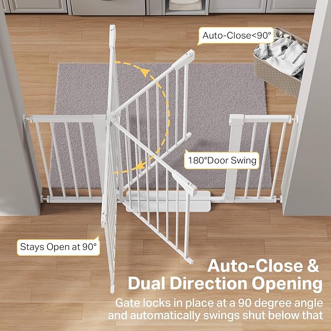 Cumbor 29.7"–51.5" Extra Wide Baby Gate for Stairs, Pressure-Mounted Dog Gates for Doorways & Hallways, Auto-Close Walk-Through, No-Trip Design, Child Proof Safety, Dog/Pet Gate for Indoor Use, White