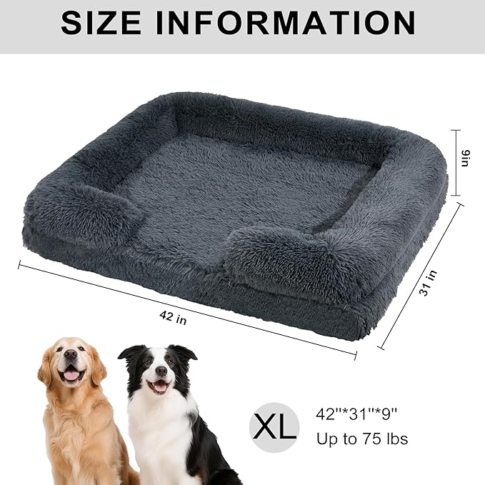 Orthopedic Dog Bed for Extra Large Dogs of Comfortable Memory Foam Pet Bed with Sides,Fluffy Dog Couch Sofa Bed with Anti-Slip Bottom Dark Grey XL