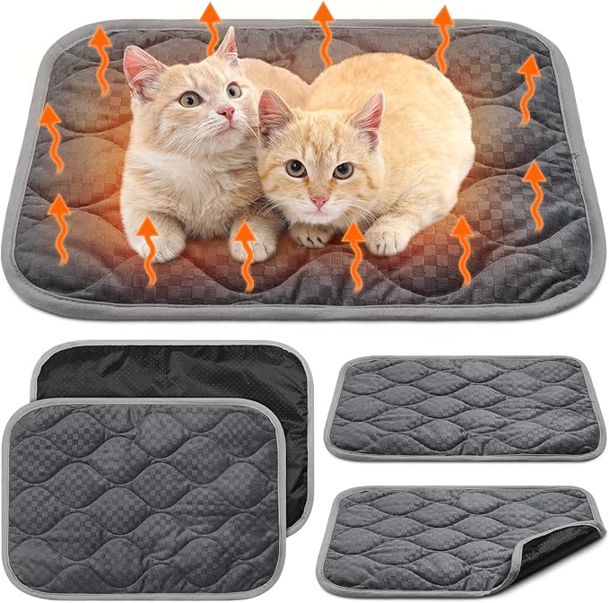 4 Pack Self Warming Cat Mat Self Heating Cat Pad Warm Thermal Pet Bed Washable Dog Crate Pad Body Heat Dog Bed Mat Blanket Non Slip Bottom for Outdoor Indoor Pets(Grey,20 x 28 Inch)