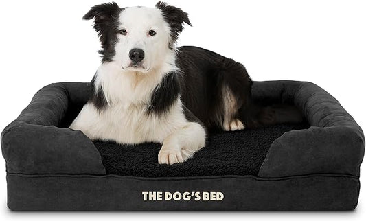 The Dog’s Bed, Large Black Faux PL, Memory Foam, Pain Relief: Arthritis, Hip & Elbow Dysplasia, Post Surgery, Lameness, Supportive, Calming, Waterproof Washable Cover
