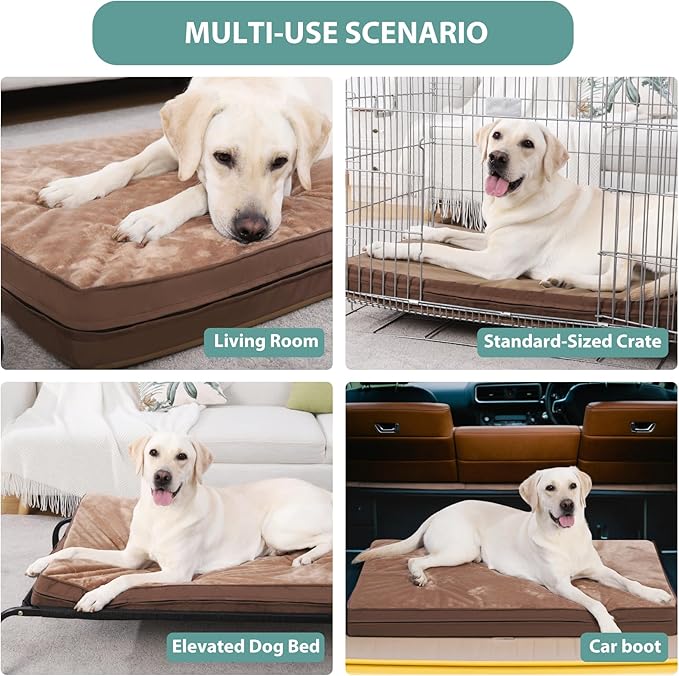 Waterproof XL Dog Beds Large Sized Dog, Orthopedic Washable Crate Pad 42 inch, Extra Large Foam Pet Bed with Removable Cover Reversible, XLarge Durable Anti-Slip Kennel Pad, 41"x27", Brown