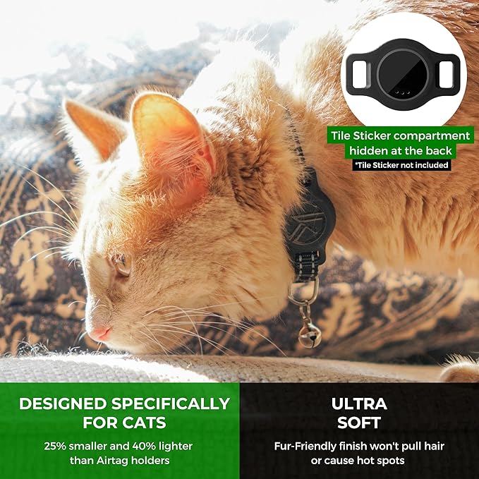 Tile Sticker Cat Collar Holder (2024): The Smallest, Lightest, and Most Comfortable Tracking Case for Cats - Track Your Pet with iPhone Samsung Android Device - Life360 for Boy Girl Kittens (Red)