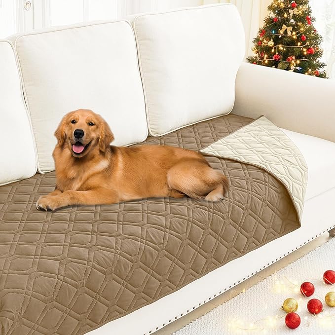 Smiry Waterproof Dog Blanket, 30x70 Inch Soft Pet Bed Cover Reversible, Washable Sofa Couch Furniture Protector for Small Medium Large Dog Puppy Cat, Geometric, Camel/Beige