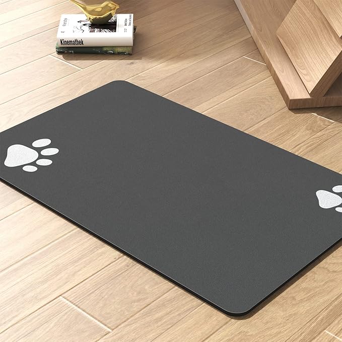PADOOR Pet Feeding Mat-Absorbent Dog Mat for Food and Water Bowl-No Stains Quick Dry Water Dispenser Mat-Dog Accessories Pet Supplies-Bowl for Messy Drinkers（Darkgrey,17"x28"）