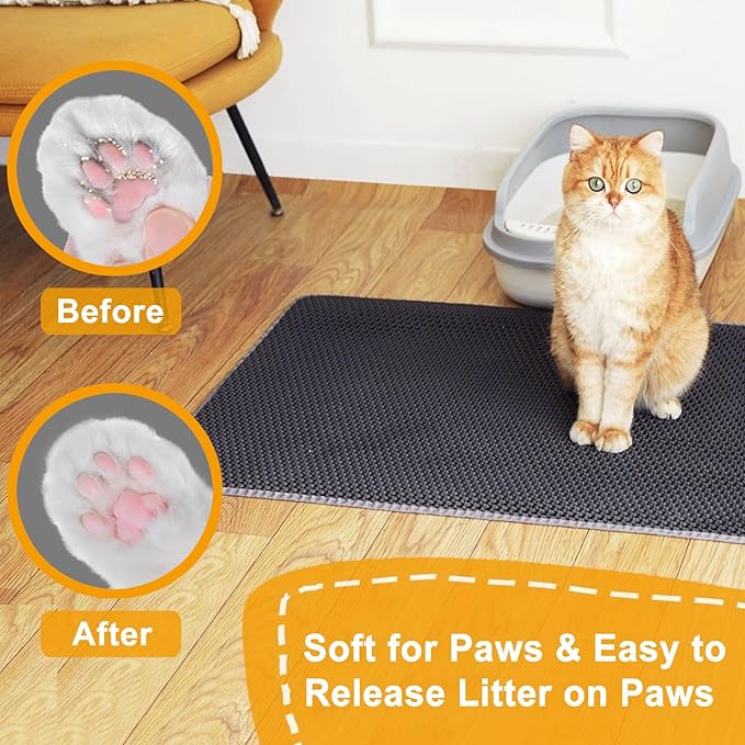 Cat Litter Mat Litter Trapping Mats, 25"x16" Cat Litter box Mat for Floor, 2 Layer Honeycomb Pet Litterbox Matt Catcher Rug, Waterproof Urine Proof, Non-Slip, Soft, Clean Easily, Small