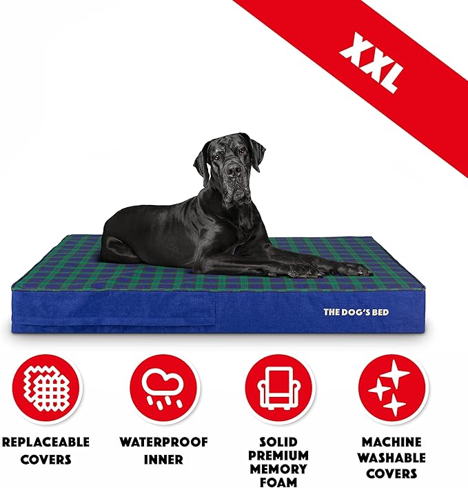 The Dog’s Bed Orthopedic Memory Foam Dog Bed XXL Black Watch Tartan, Pain Relief for Arthritis, Hip & Elbow Dysplasia, Post Surgery, Lameness Supportive, Waterproof Washable Cover, Veterinary Approved