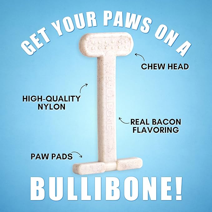 Bullibone Nylon Dog Chew Toy for Aggressive Chewers - Dental Hygiene Bone with Bacon Flavor, Durable Tough Chew Toys for Large Dogs, Indestructible Dog Bone - 3 Pack