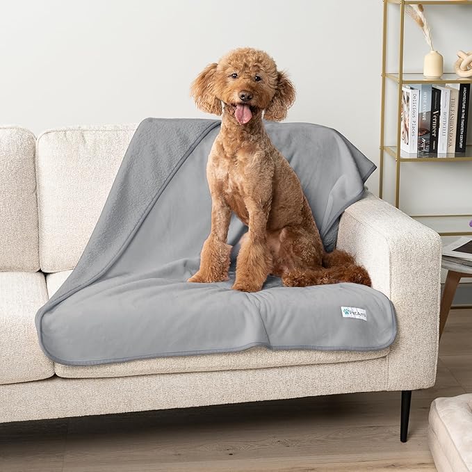 PetAmi Waterproof Dog Blanket for Small Medium Dogs, Pee Proof Pet Blanket for Couch Bed, Reversible Water Proof Blanket for Puppy Indoor Cat, Soft Dog Fleece Blankets Washable, 29x40 Light Gray