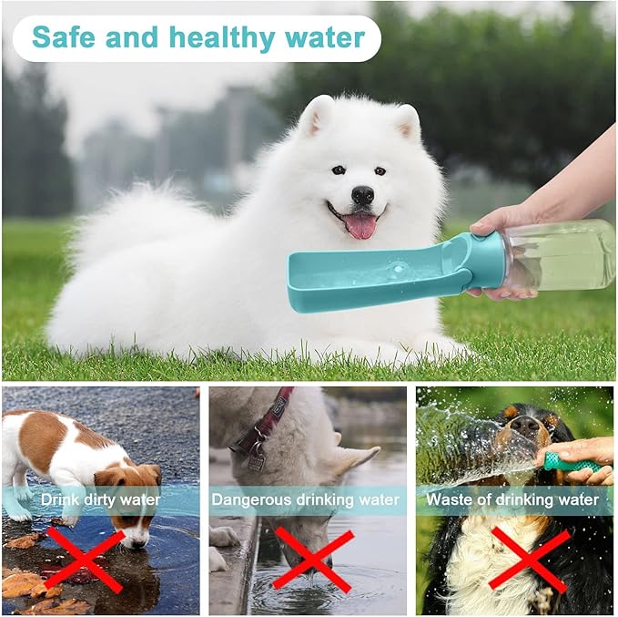 Portable Dog Water Bottle - Foldable Dog Water Dispenser | Leak Proof & Food Grade Plastic Travel | Pet Water Bottle for Cat Outdoor Walking Hiking Travel（US） (Blue, 19oz)
