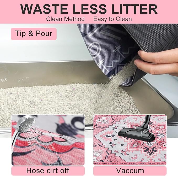 BEAUTYZOO Cat Litter Mat Litter Trapping Mat, 28"x 36" Large Litter Box Mat, Waterproof Kitty Litter Mat, Non-Slip Litter Rug Mats Pads for Floor Scatter Control, Soft on Paws & Easy to Clean, Pink