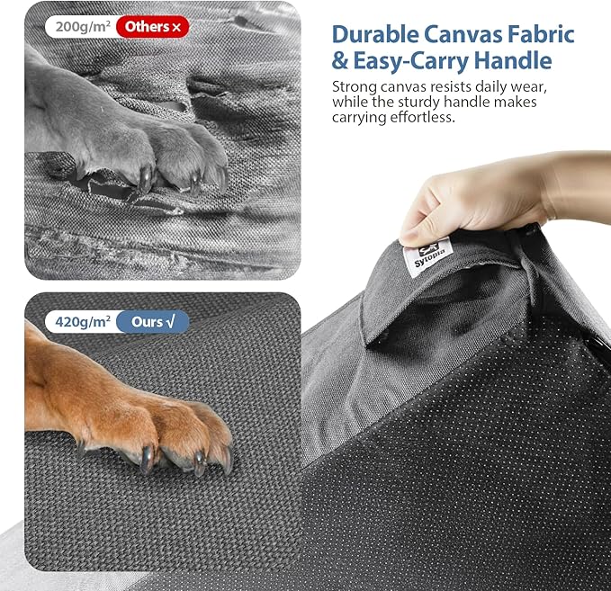 Sytopia XXL 50" Orthopedic Dog Bed – Outdoor 7" Thick Memory Foam Mattress with Pillow, Light Grey, Removable Washable Waterproof Liner – Ultimate Comfort for Extra Large Breed Dogs Over 100 Pounds