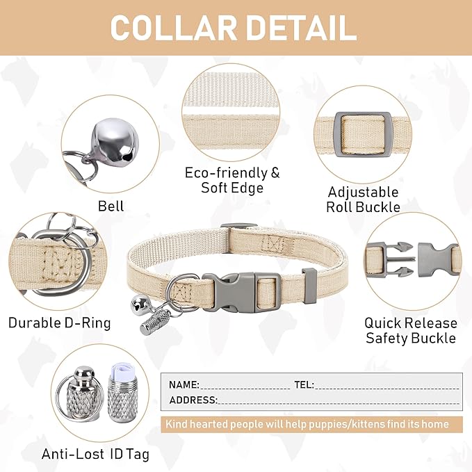 GAMUDA Small Pet Harness Collar and Leash Set, Step in No Chock No Pull Linen Fabric Soft Mesh Dog Vest Harnesses Reflective for Dogs Puppy Cats Kitten Rabbit (Khaki, XL)