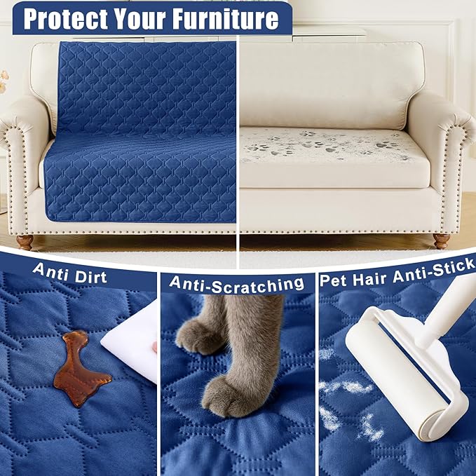 Smiry Waterproof Dog Bed Cover Blanket, Soft Reversible Pet Blanket, Washable Leakproof Cats Dogs Couch Cover for Sofa, Couch, Furniture, Plaid (52x82 Inch, Navy/Blue)