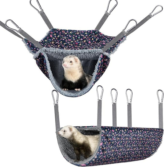 Bienbee 2 Pcs Ferret Rat Hammock Set for Cage Washable Guinea Pig Hideout Bed Soft Small Animal Hammock Tunnel Toys Ferret Cage Accessories for Hedgehog Sugar Glider Squirrel Hamster