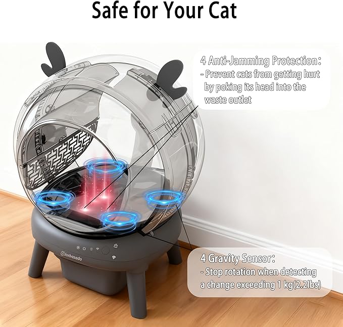 J JORBASADO Self Cleaning Litter Box, Automatic Cat Box for Multiple Cats, APP Real-Time Monitor Cat Litter Box Automatic Cleaning, Safety Protection,with 1 Trash Bag, Ears Design