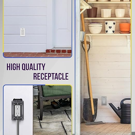 ENERLITES Decorator Receptacle, Tamper-Weather-Resistant, Gloss Finish, Residential Grade Outdoor Outlet, 15A 125V, Self-Grounding, 2-Pole, 3-Wire, 5-15R, UL Listed, 61501-TWR-W, White