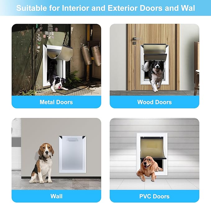Aluminum Large Dog Door for Thick Wall Telescoping Tunnel Doggies Door Heavy Duty Aluminum Doggy Door Energy Efficient Double Flaps Pet Door for Medium Large Dogs,Pets Up to 220 Lb,Lockable