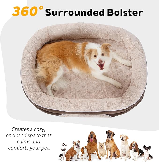 Orthopedic Dog Bed Couch for Large Sized Pets with Egg Foam Support, Four-Sided Bolster Cushions, Soft Tear-Resistant Fabric, and Removable Machine Washable Plush Cover