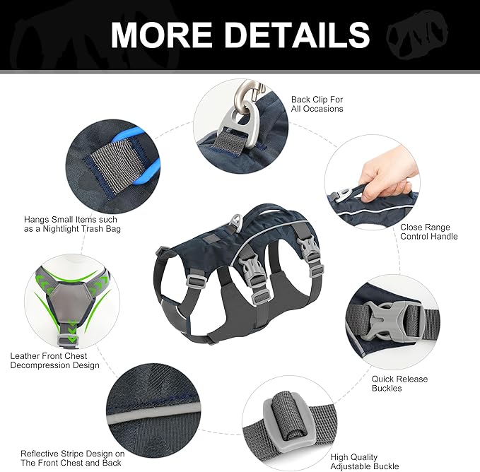 Escape Proof Dog Harness Medium Sized Dog, Lightweight Full Body Pet Vest with Lift Handle and Leash Clip, Reflective Adjustable No Slip Dog Harness for Daily Walking(Grey,Chest:17-32")