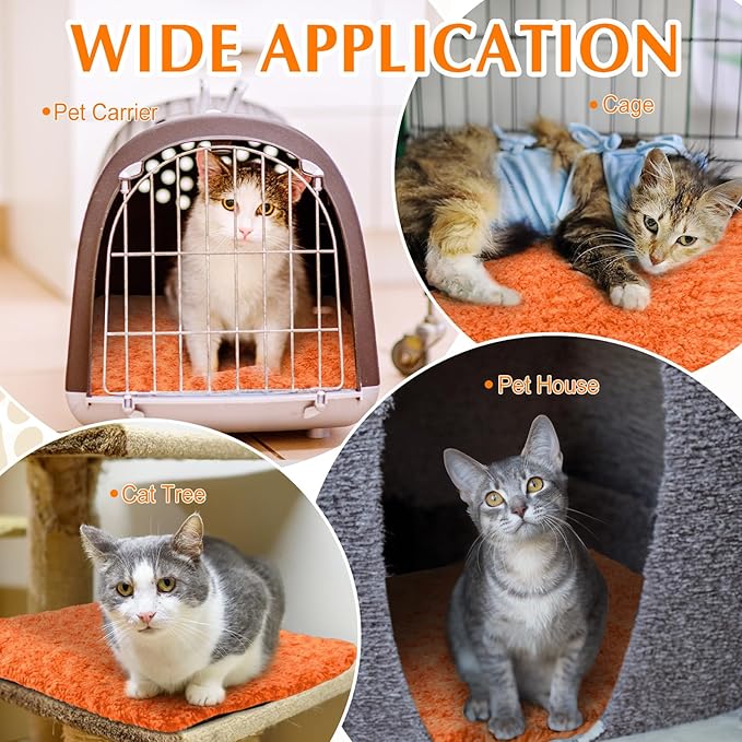 4 Pack Self Warming Cat Pads Self Heating Cat Mat Washable Homeless Dogs Thermal Pads Kennel Pad Reflects Body Heat Warm Crate Bed Mat for Indoor Outdoor Pet(Orange,16 x 20 Inch)