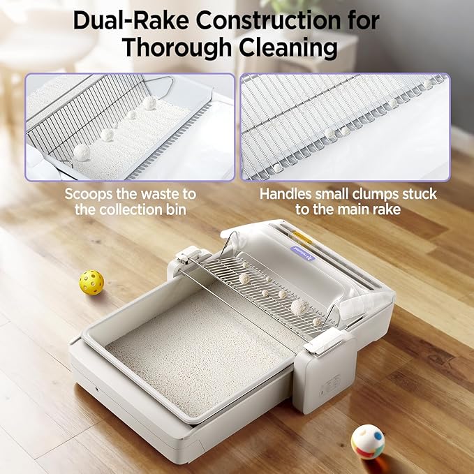 Robotail Fully-Open Automatic Self Cleaning Litter Box, Extra Large Space Electric Cat Litter Box with APP Control Health Monitor, Smart Litter Tray for Multiple Cats, Anti-Pinch, Come with 5lb Litter