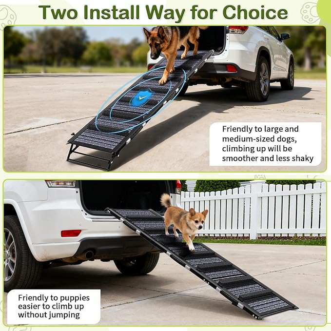 Dog Ramp for Car, SUV & Truck - Portable Pet Ramp Steps with Anti-Slip Ladder Non-Slip Surface, Extra Wide Steps for Large Dog Up to 250LBS, 55" L x 17.3" W Surface for SUV, Truck, Bed, Couch
