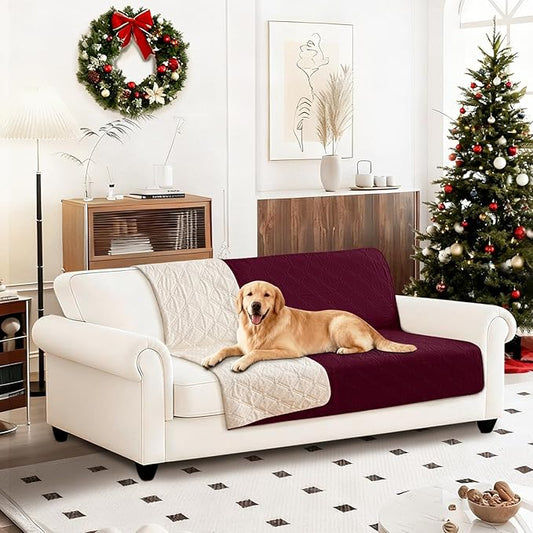Waterproof Dog Blanket, Non-Slip Soft Pet Bed Cover, Couch Cover for Dogs Washable, Protects Sofa, Furniture, Crate, Car, Tear Resistant Leakproof Pet Blanket Christmas (52x82 Inch, Burgundy)