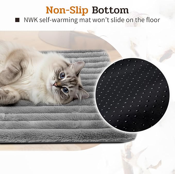 NWK Pack of 4 Fluffy Self Warming Cat Mat, Cat Blanket, Thermal Dog Mat, Washable, Non-Slip Bottom for Sofa & Crate & Kennel & Car Seat (Misty Gray, Small (19'' X 15'' X 0.7''))