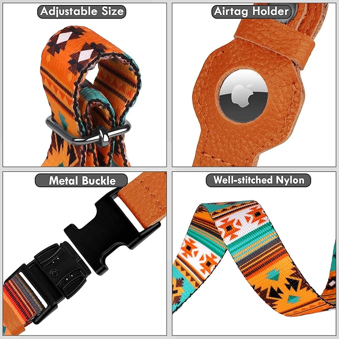 AirTag Dog Collar with Metal Buckle - Printed Nylon Soft Leather Dog Collar with Apple AirTag Holder - Secure Tracking GPS Pet Collars for Girl Boy Small Large Dogs (L, 17"-21" Neck Fit, Southwest)