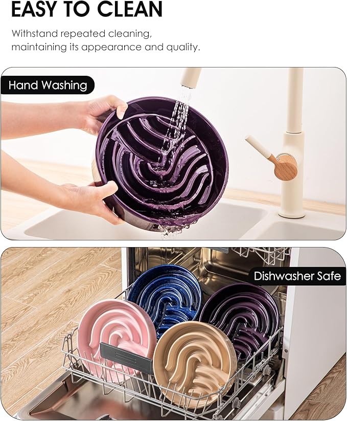 vancasso Slow Feeder Dog Bowl, 3 Cup Ceramic Slow Feeding Food Dish for Large Breed, Puzzle Dog Food Bowl for Fast Eater, Dark Purple