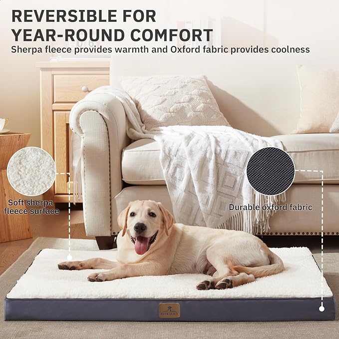 Bedfolks Orthopedic Dog Bed for Extra Large Dogs - Egg Foam Dog Crate Bed with Removable Waterproof Cover, Pet Bed Mat Suitable for Dogs and Pets Up to 100 lbs (44 x 32 x 3.5 inches, Grey)