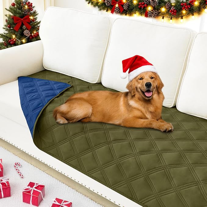Smiry Waterproof Dog Bed Cover Blanket 30x70, Soft Reversible Pet Blanket, Washable Leakproof Cats Dogs Couch Cover for Sofa, Couch, Furniture, Lattice, Green/Navy