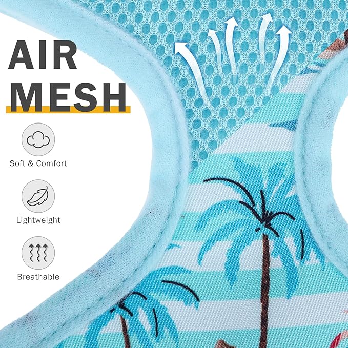 SCENEREAL Small Dog Harness and Leash Collar Set - No Pull Dog Harness for Small & Medium Sized Dogs - Soft Mesh Vest for Puppies, Chihuahua, Yorkie, Spring Summer Hiking Walking, Coconut Tree M